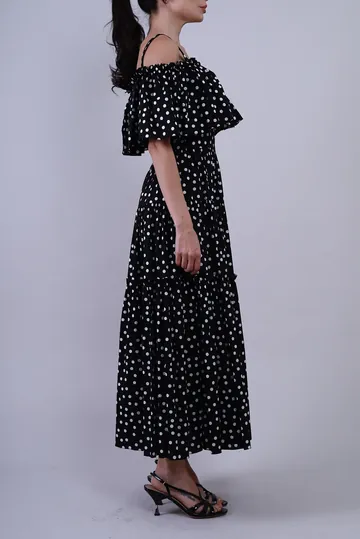 Vestido Dolce & Gabbana Midi Poá e Babados Bicolor