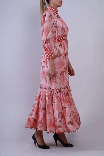 Vestido Zimmermann Longo Estampado Pedrarias Rosa