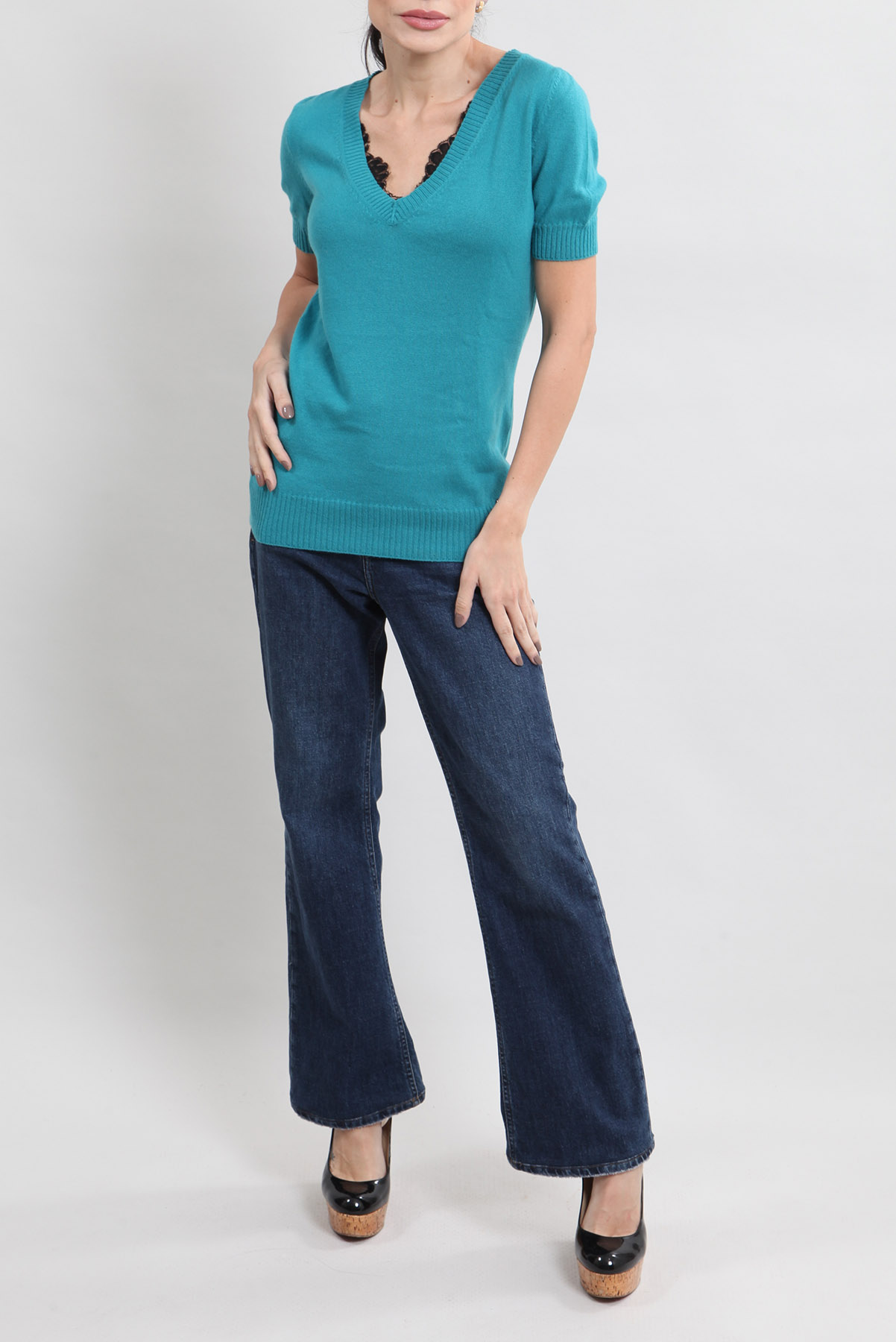 Blusa Gucci Cashmere e renda Azul