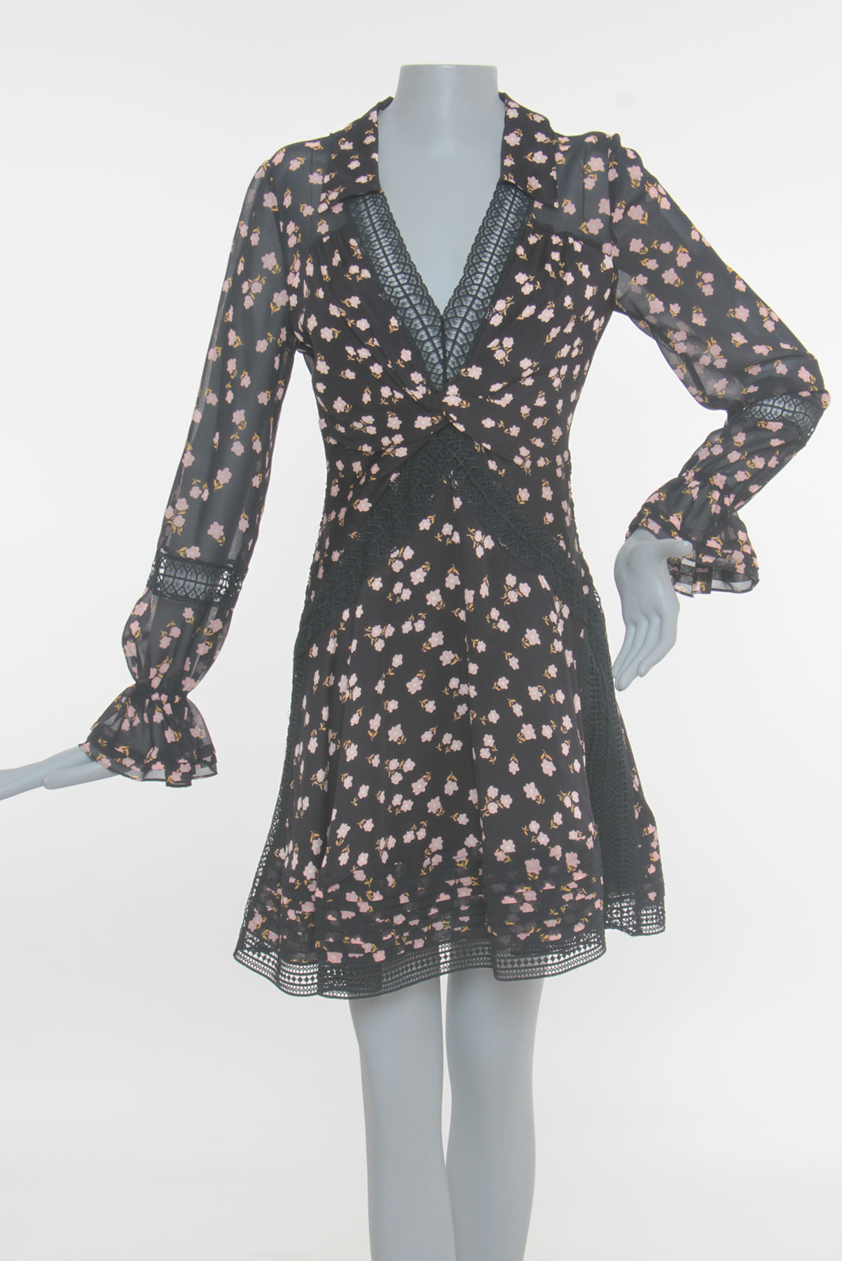 Vestido Self-Portrait Renda Estampado Azul