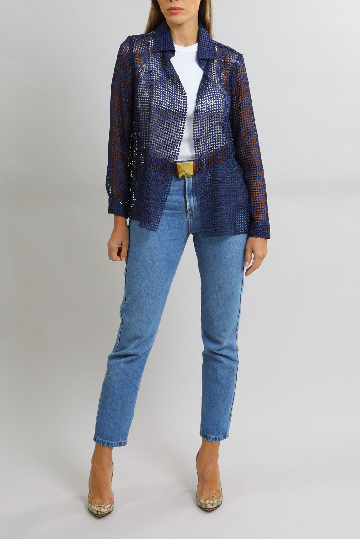 Camisa  Madalena Guedes Bordada Azul