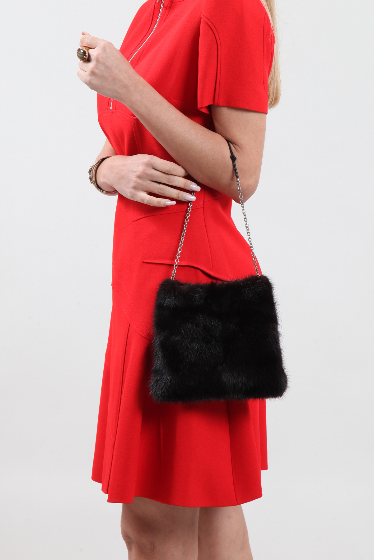 Bolsa Prada Fur Alça corrente e couro Preta