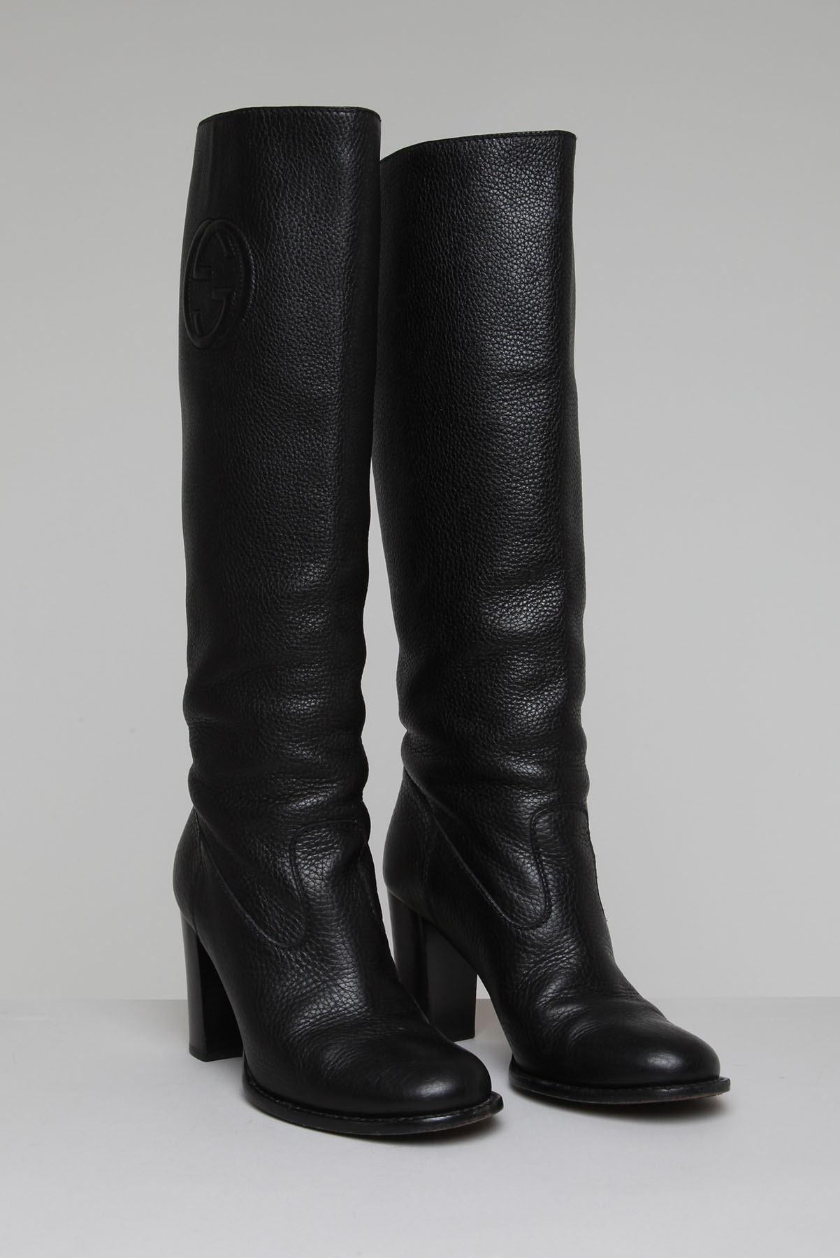 Bota Gucci Couro Cano Alto Preto