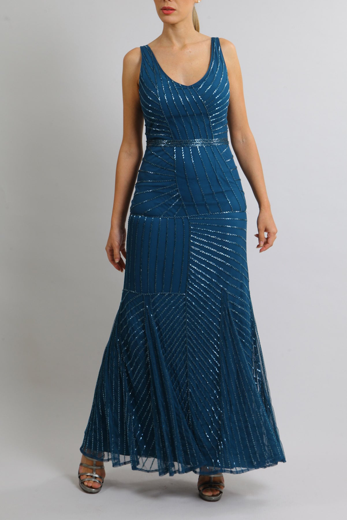 Vestido Tufi Duek Longo Bordado Azul