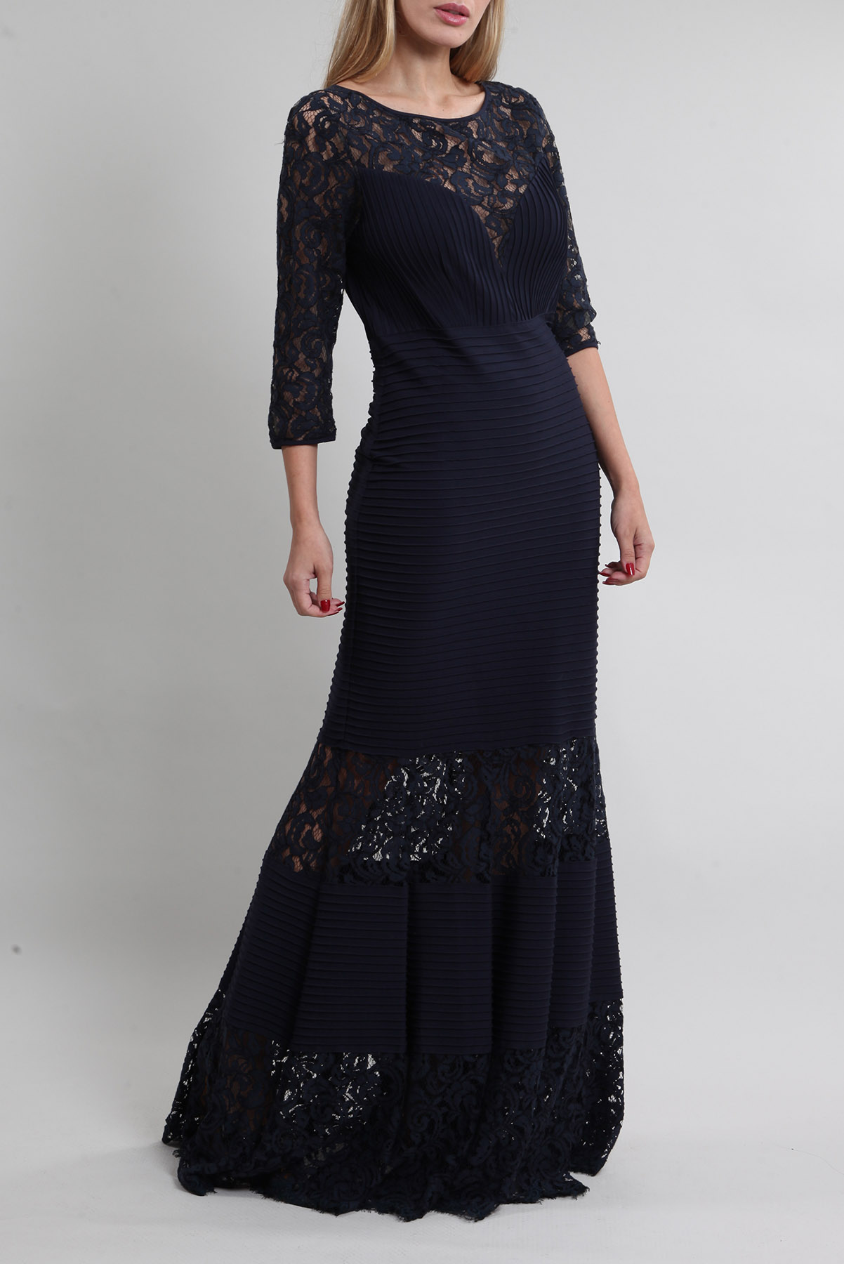 Vestido Manga Longa Tadashi Shoji Renda Bordado Azul