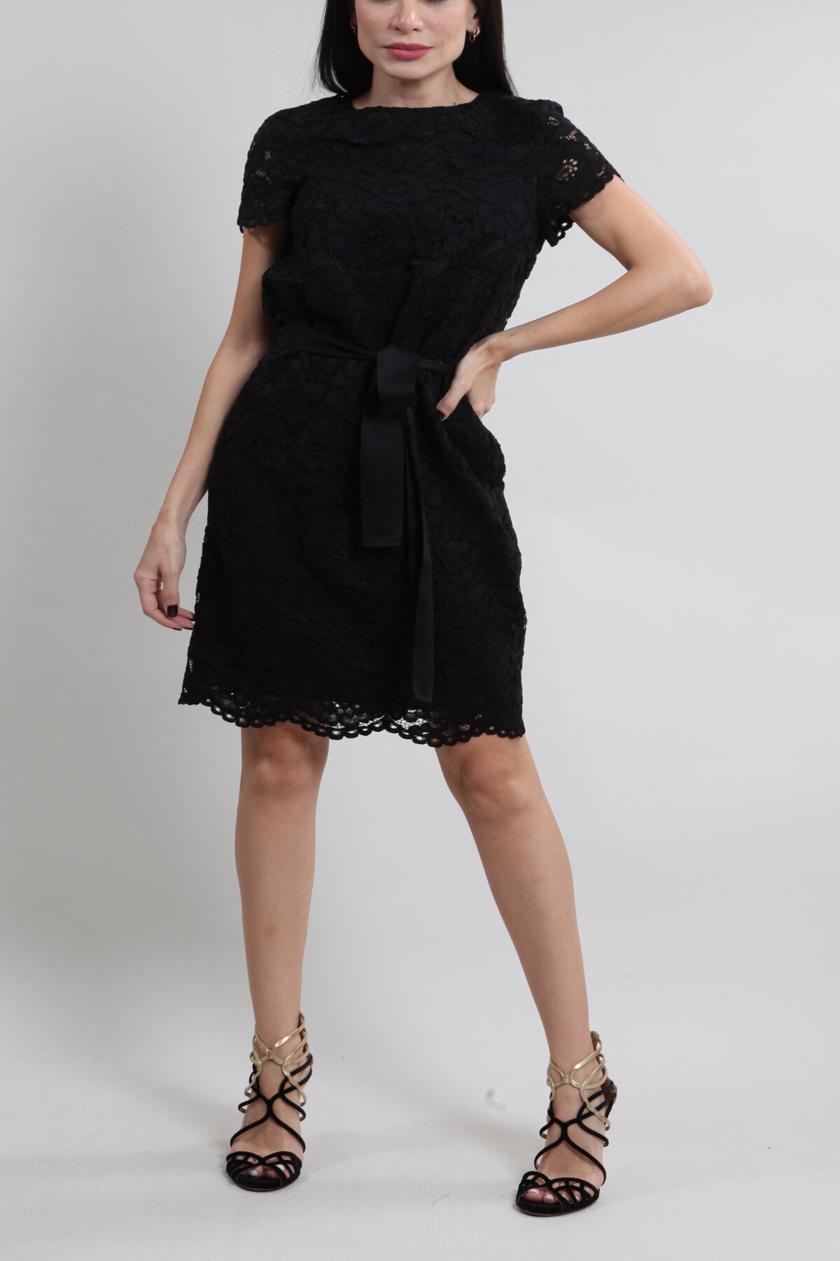 Vestido Carolina Herrera Renda com Faixa Preto