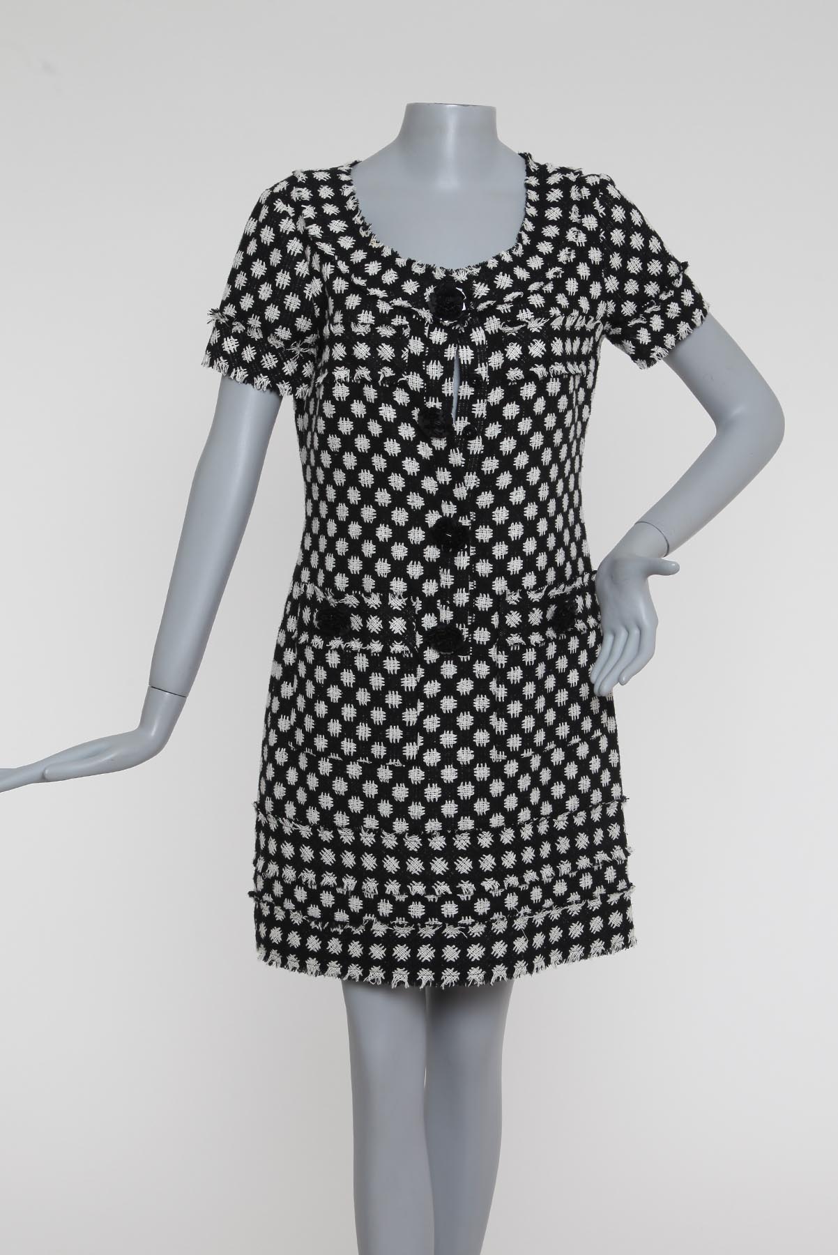 Vestido Oscar De La Renta  Tubinho Texturizado Preto Bicolor
