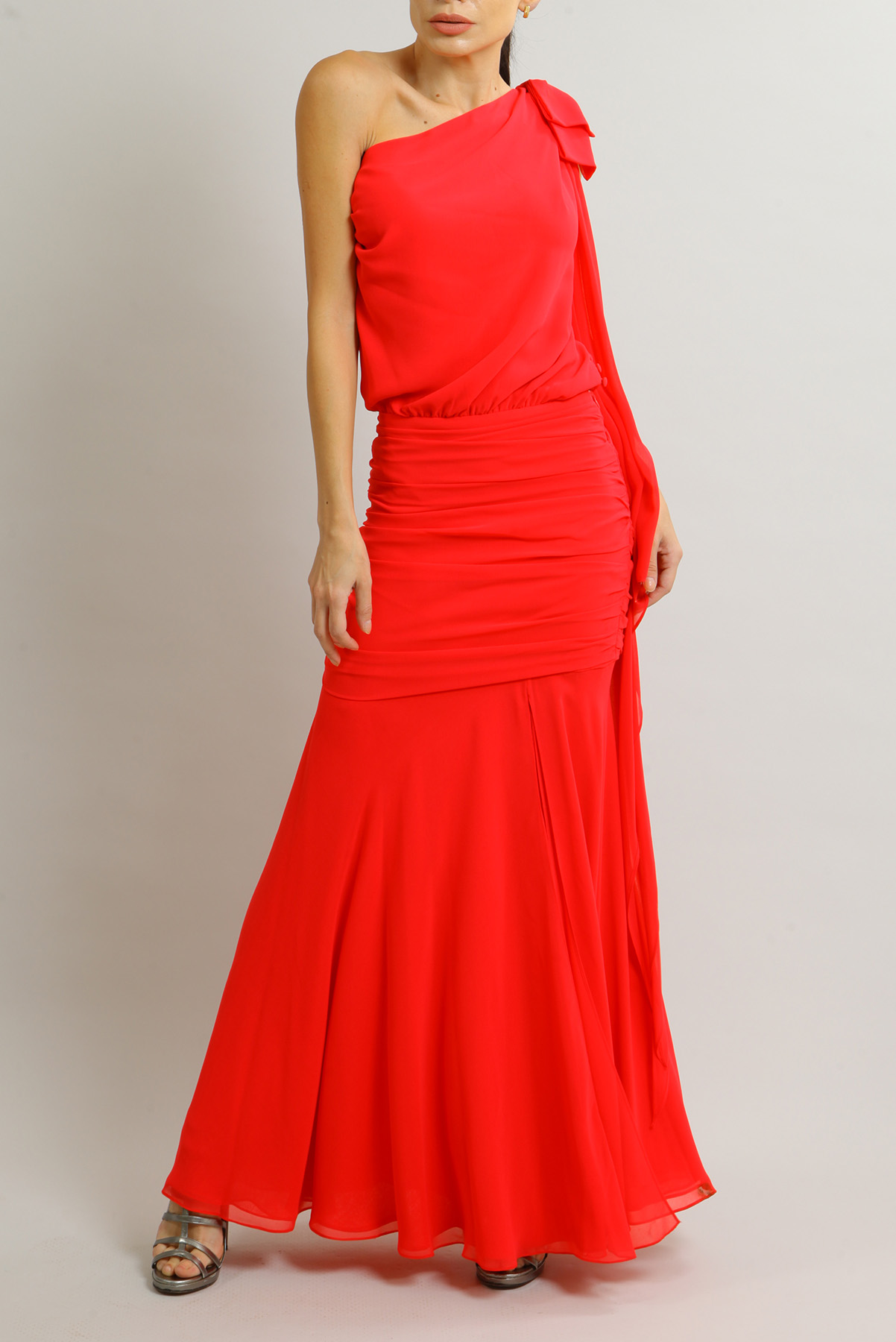 Vestido Achados da New Longo Um Ombro Vermelho