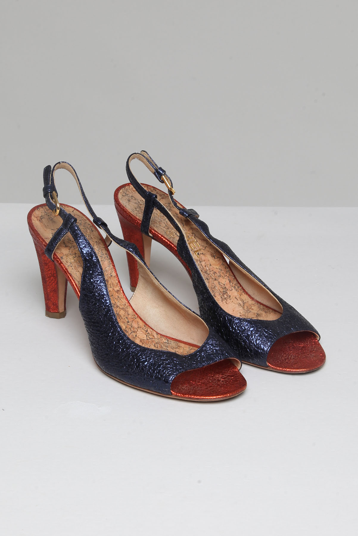 Sandália Chanel Bicolor Salto Azul