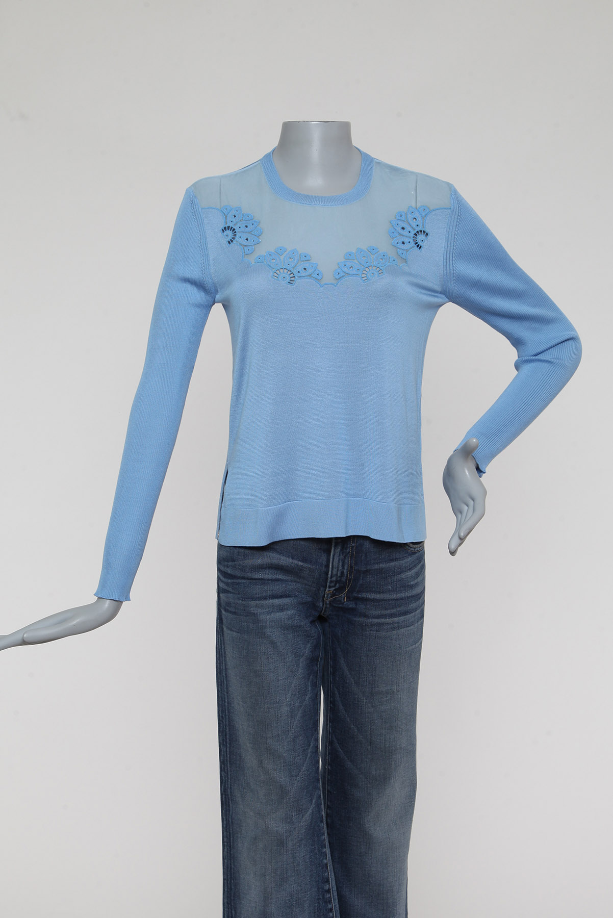 Blusa Fendi Tricô e Tule com Laço Azul