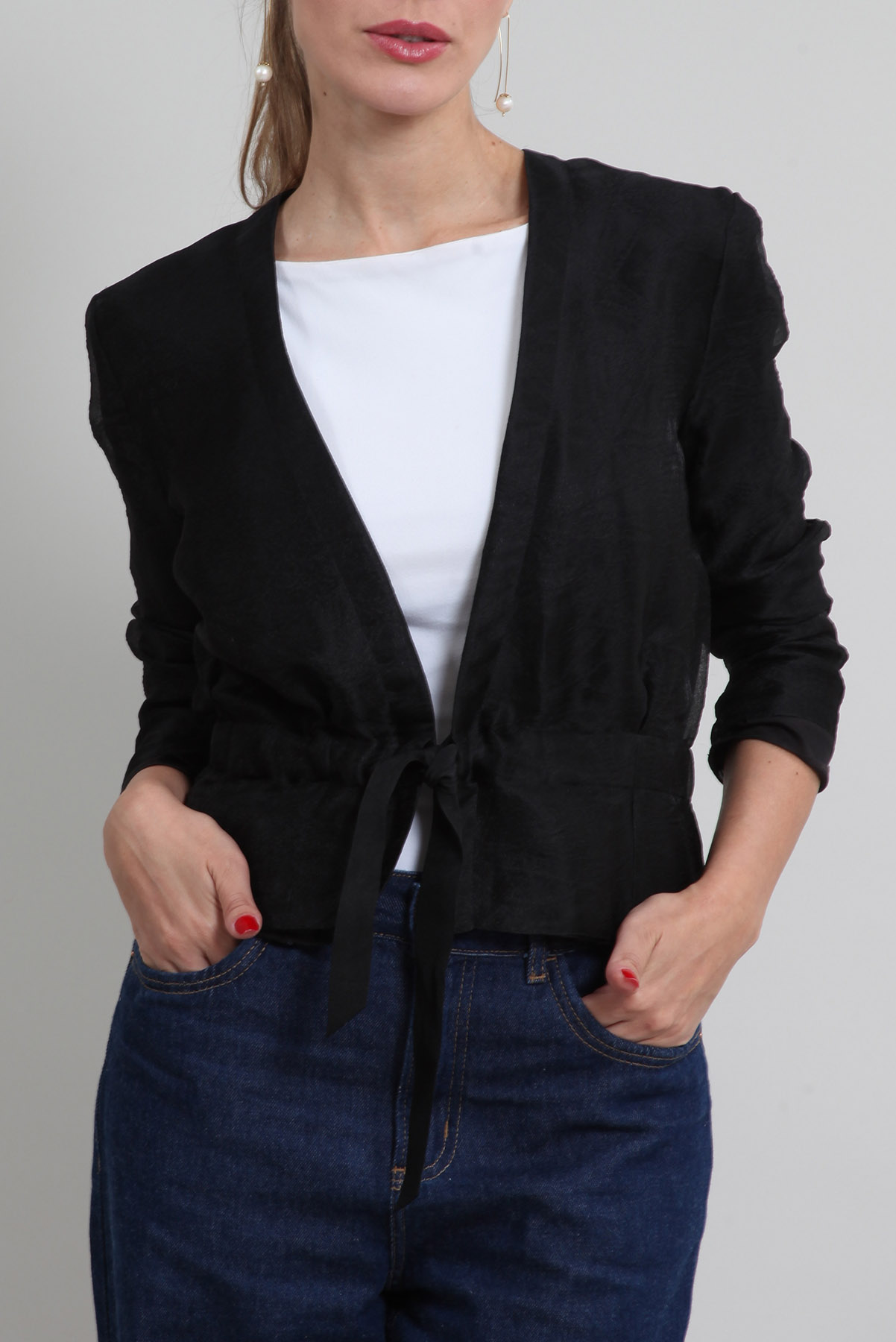 Casaqueto Nina Ricci Tafetá Texturizado Preto