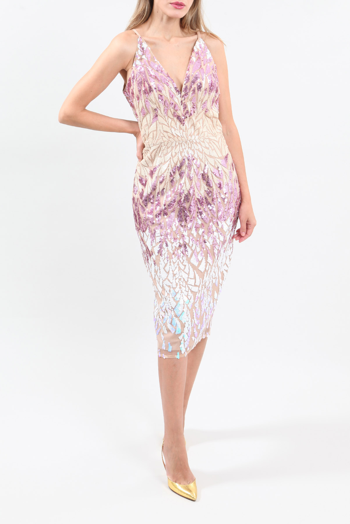 Vestido Paetês e Tule Dress the Population Rosa