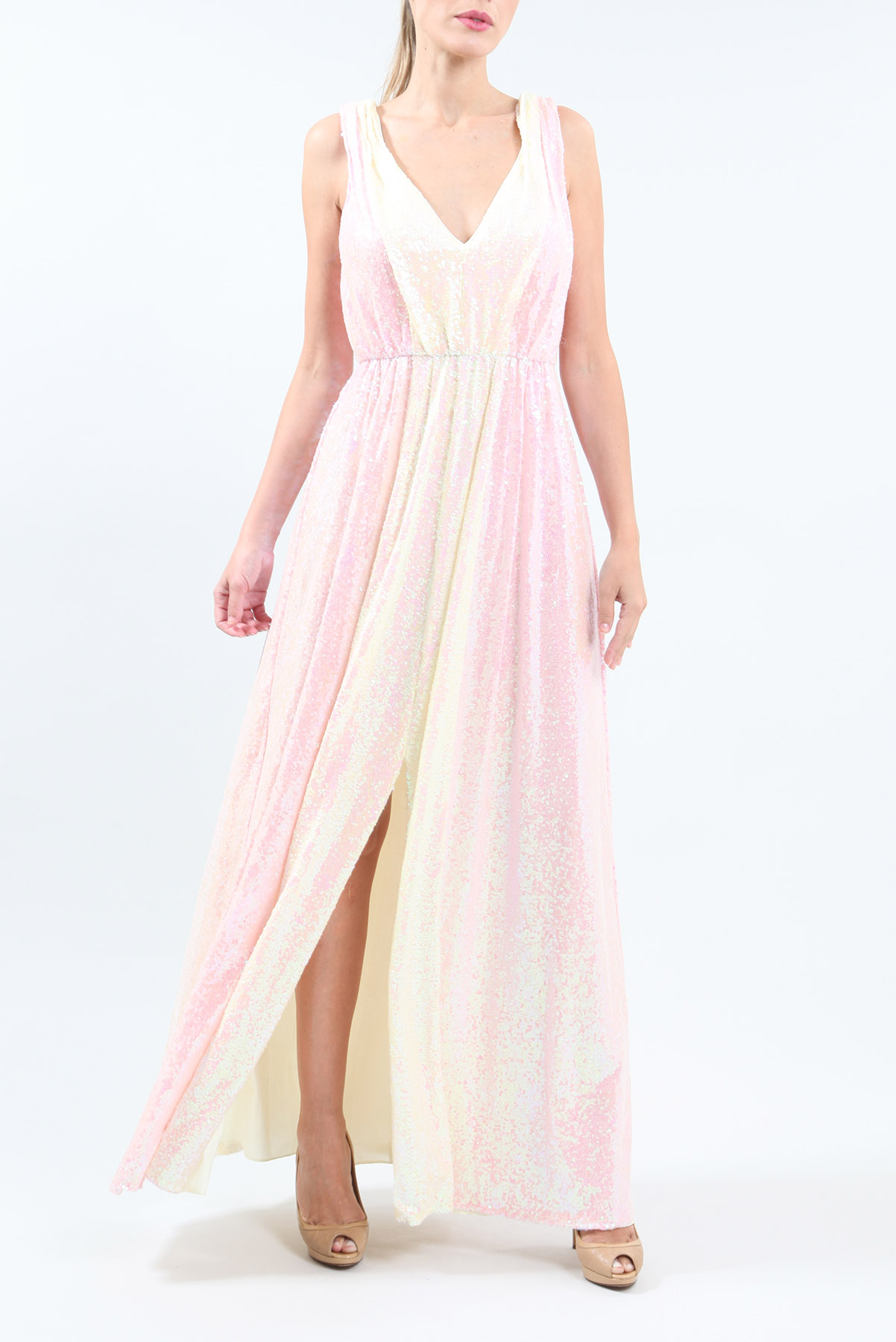Vestido Longo Paetês Badgley Mischka Rosa