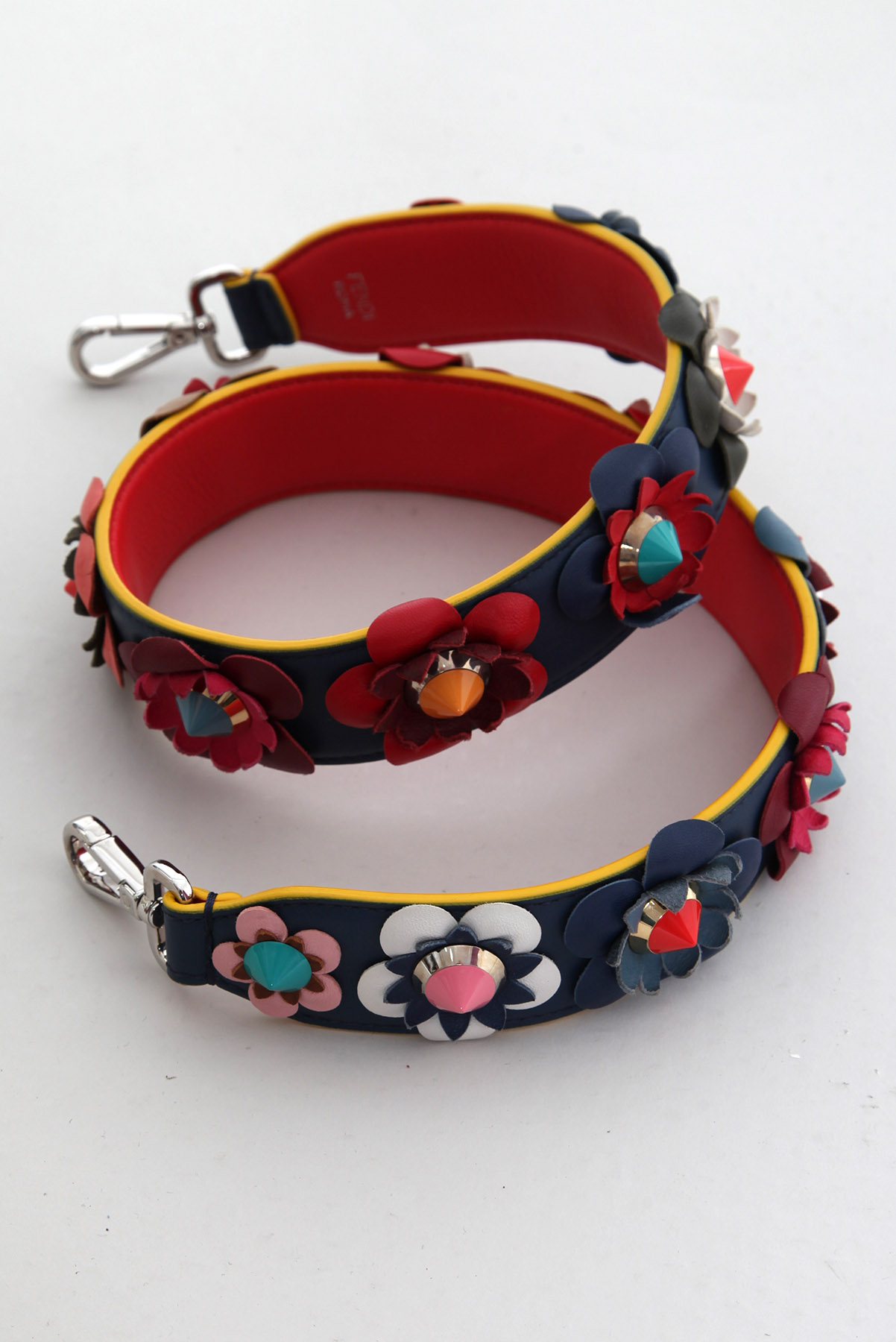 Alça Fendi Couro com Flores Colorido