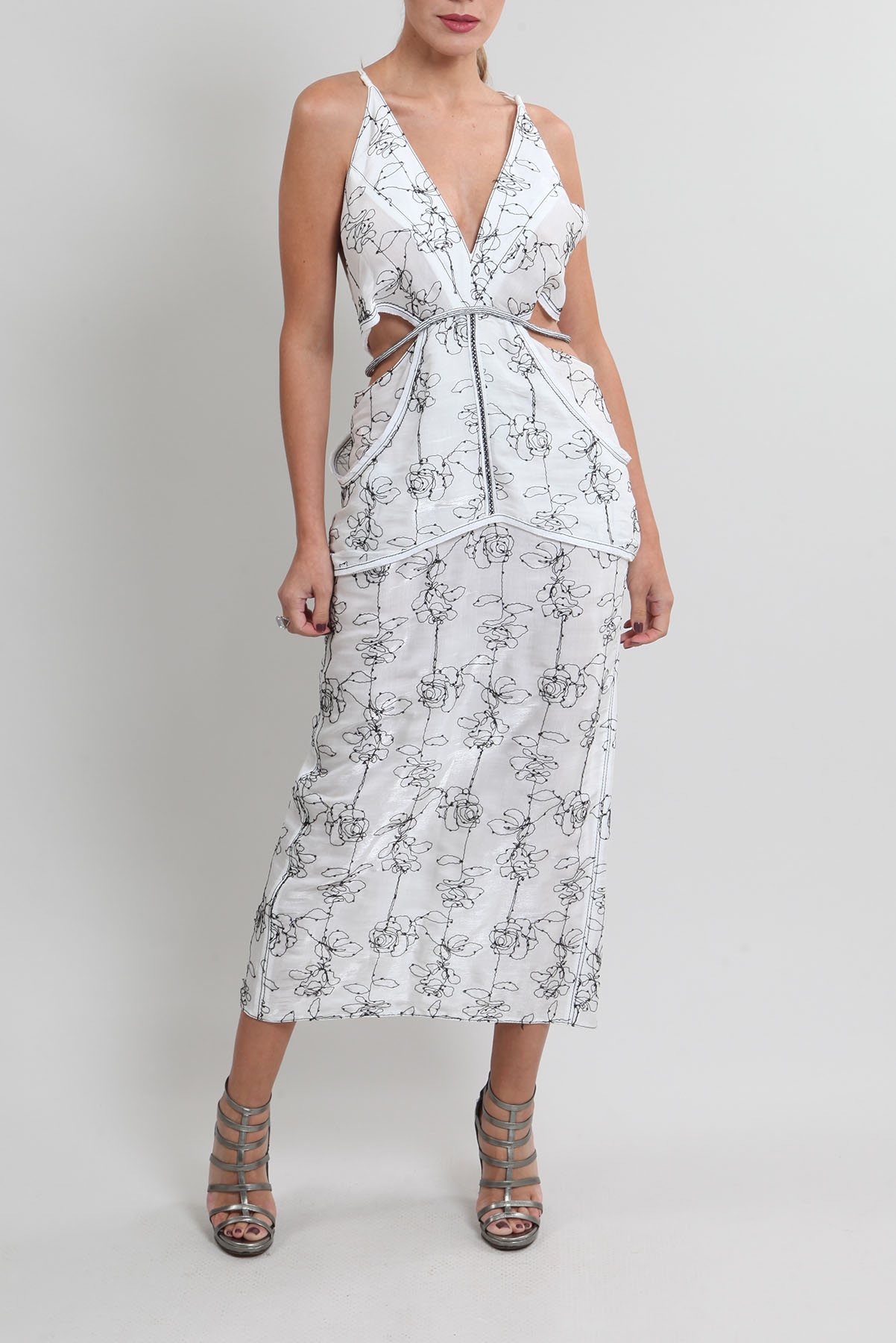 Vestido De Goeye Tafetá de Seda com Recortes Branco