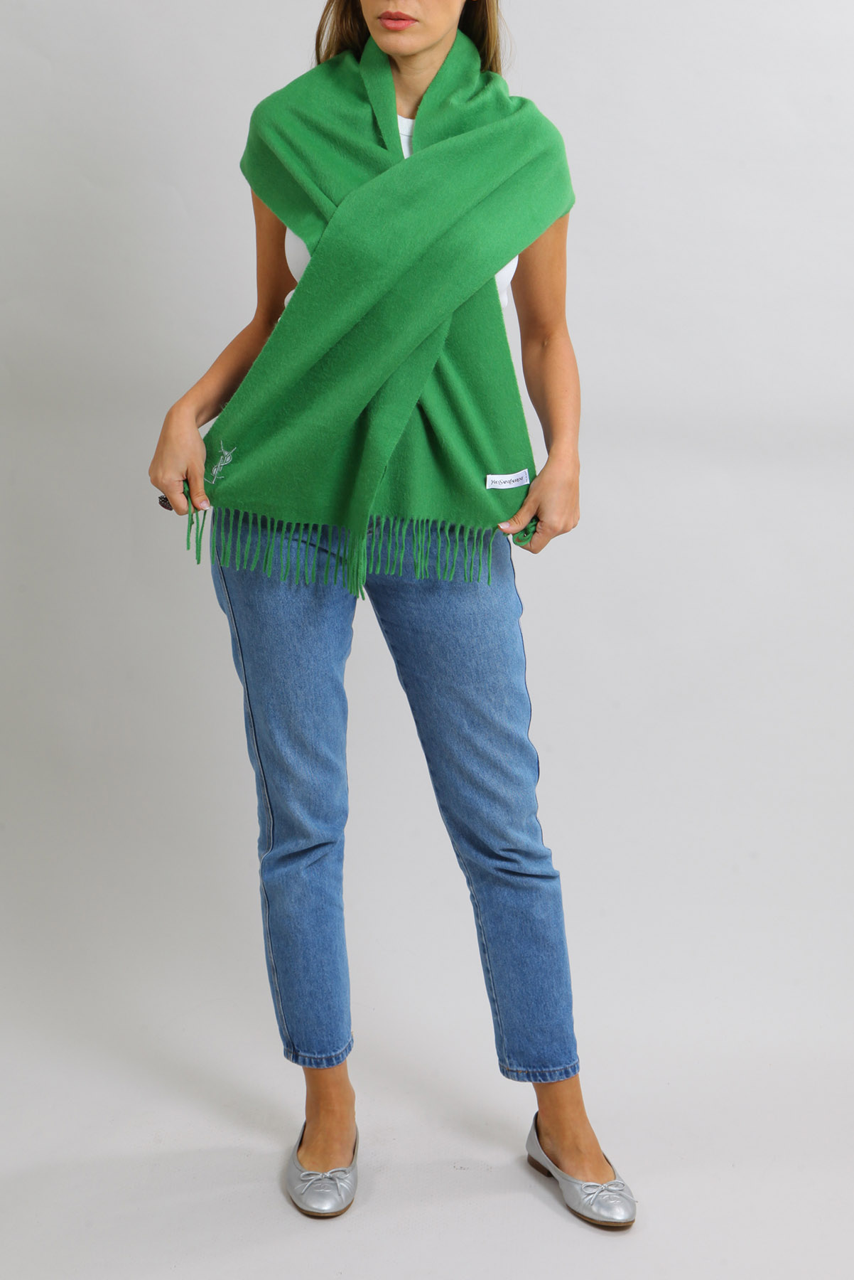 Lenço Saint Laurent Estola Cashmere Verde