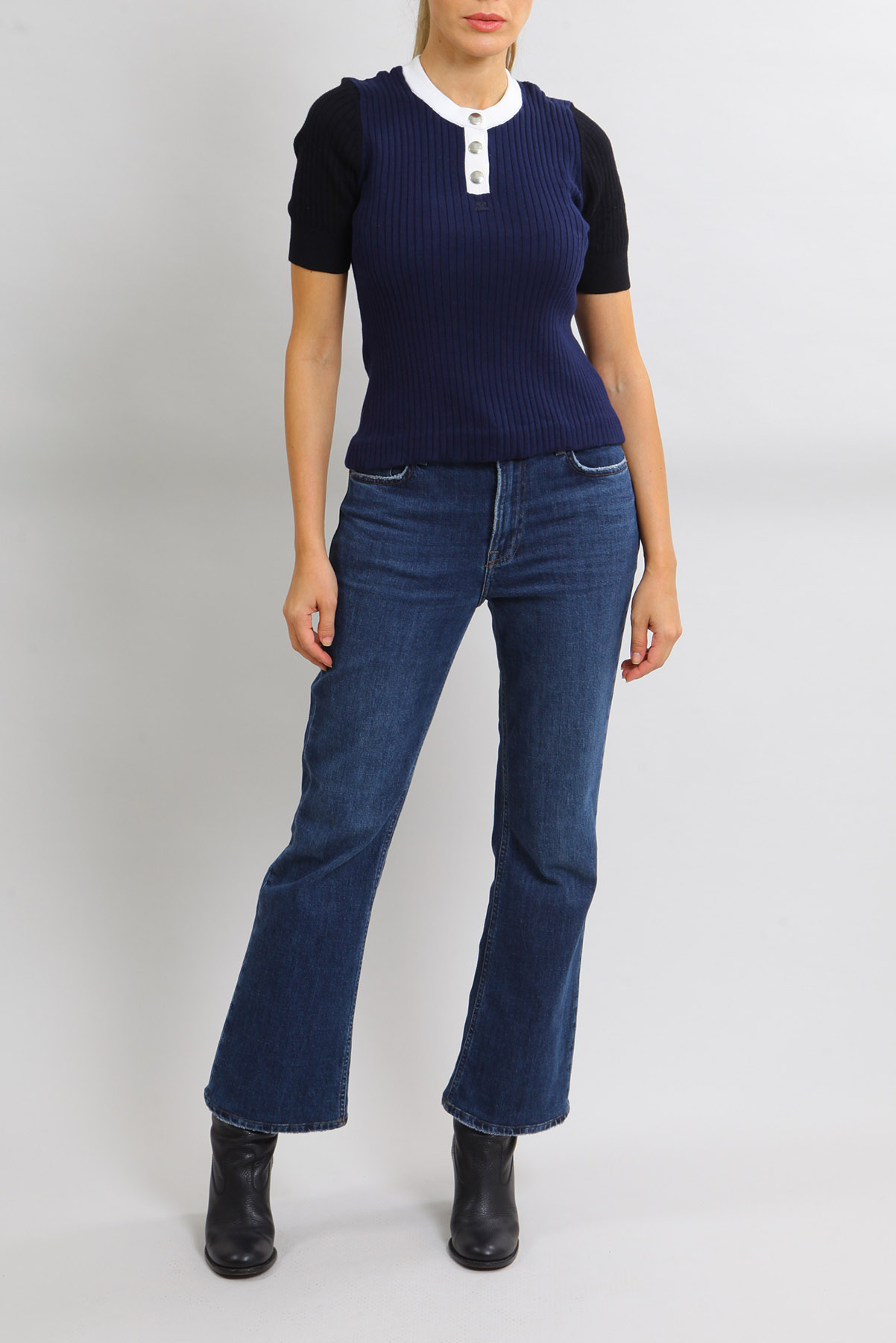 Blusa Courrèges Tricô Canelado Azul