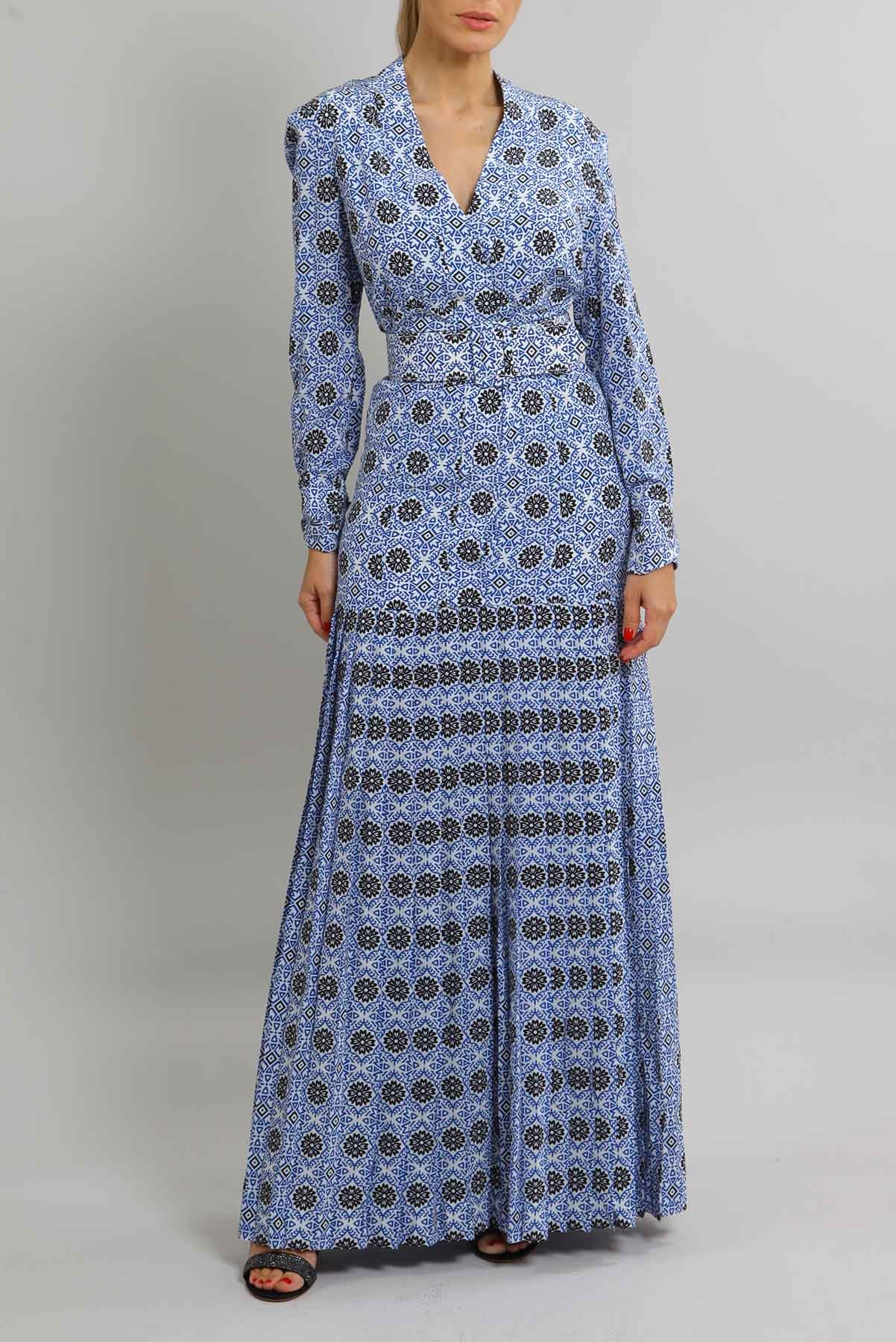 Vestido Achados da New Longo Plissado Rebecca de Ravenel Azul