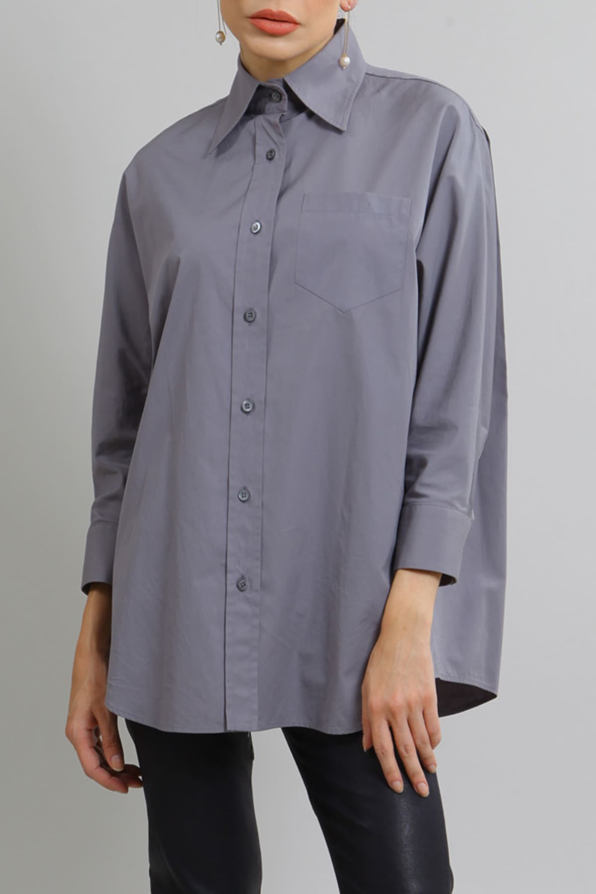 Camisa Prada Tricoline de Algodão Cinza