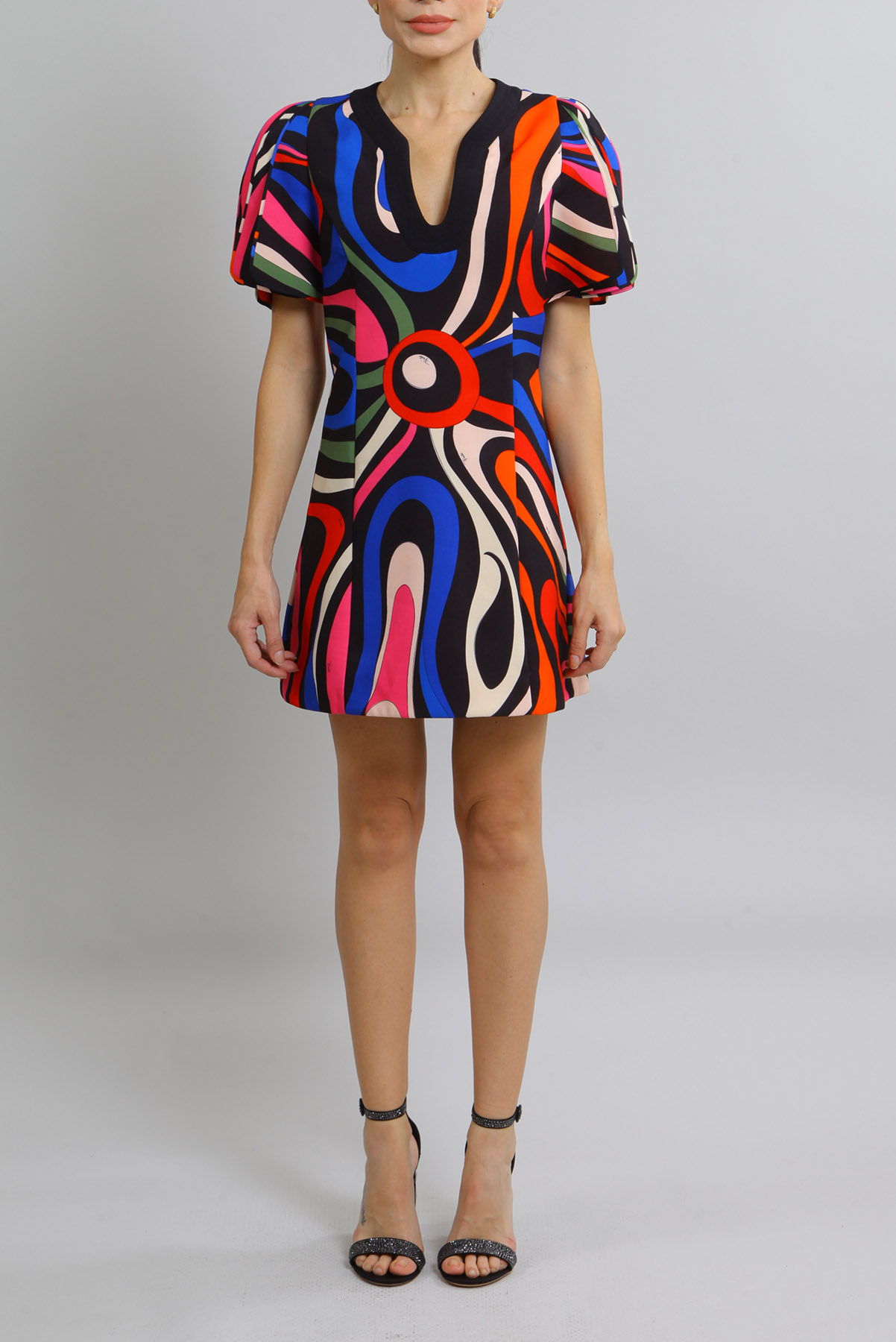 Vestido Emilio Pucci Mini Mangas Plissadas Colorido