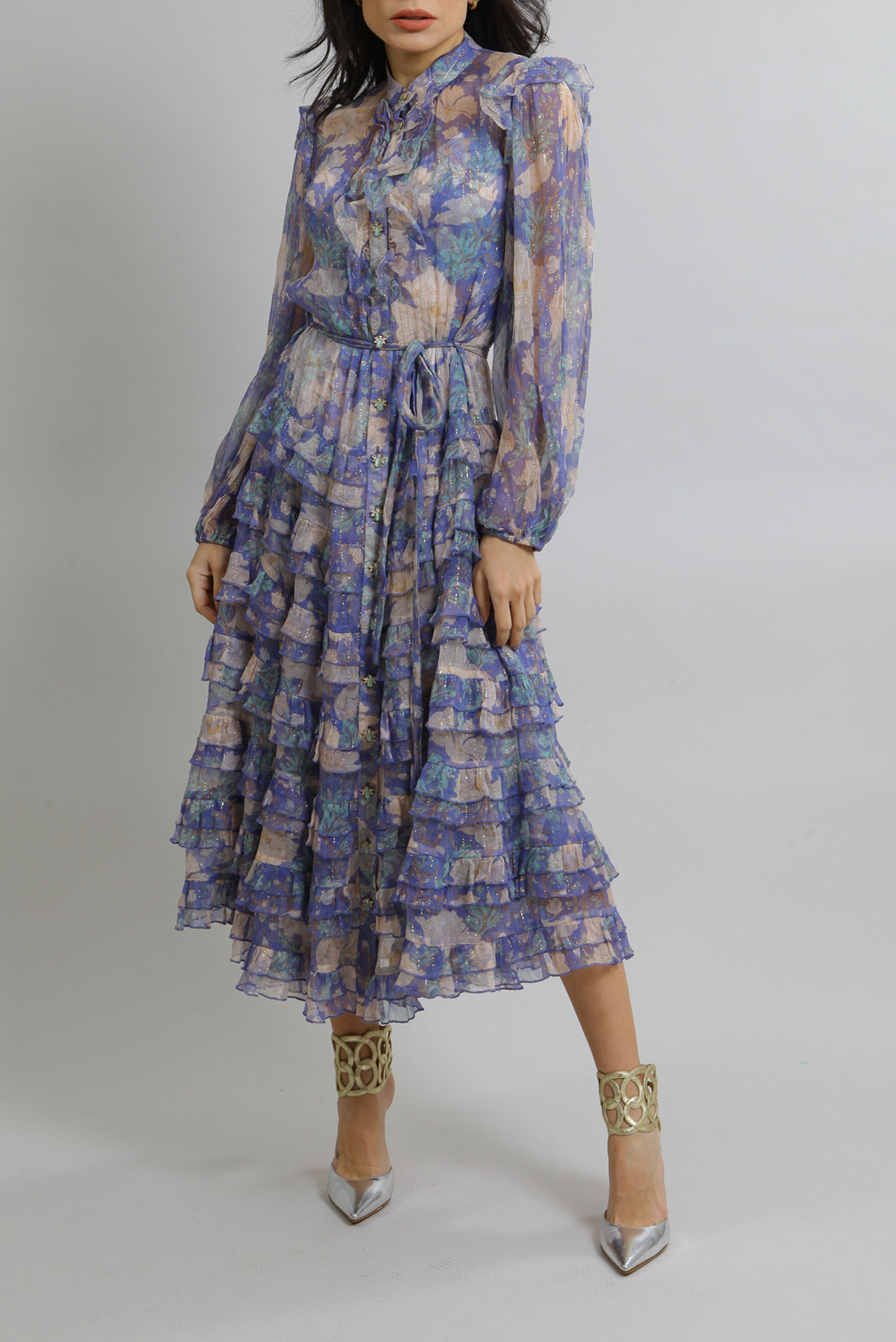 Vestido Zimmermann Seda e Lurex Azul