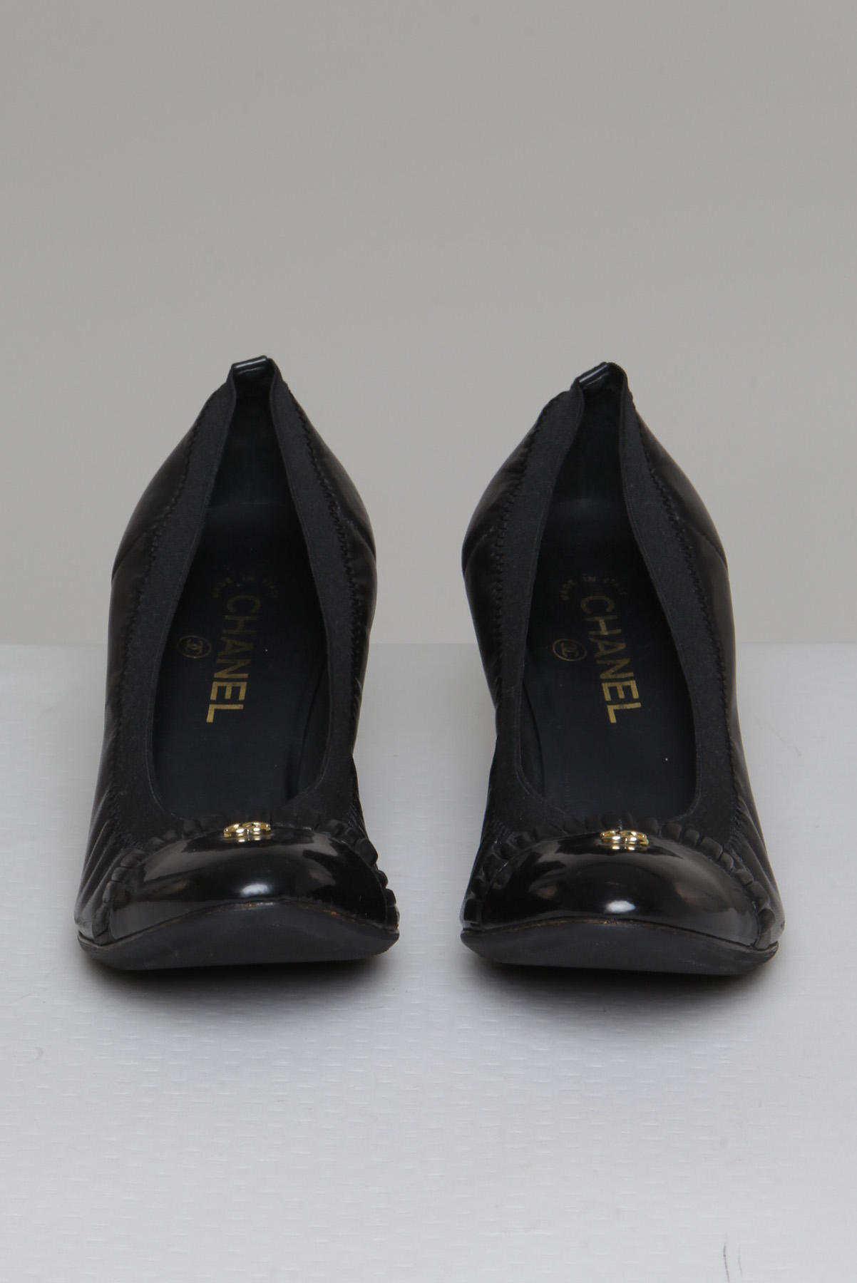 Sapato Chanel Scarpin Couro Biqueira Verniz Preto