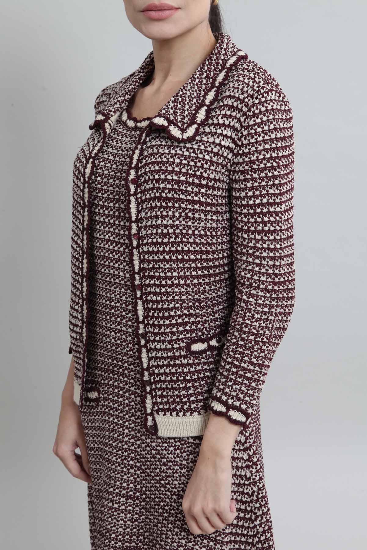 Conjunto Christian Dior Vestido e Casaqueto Tricô Marrom