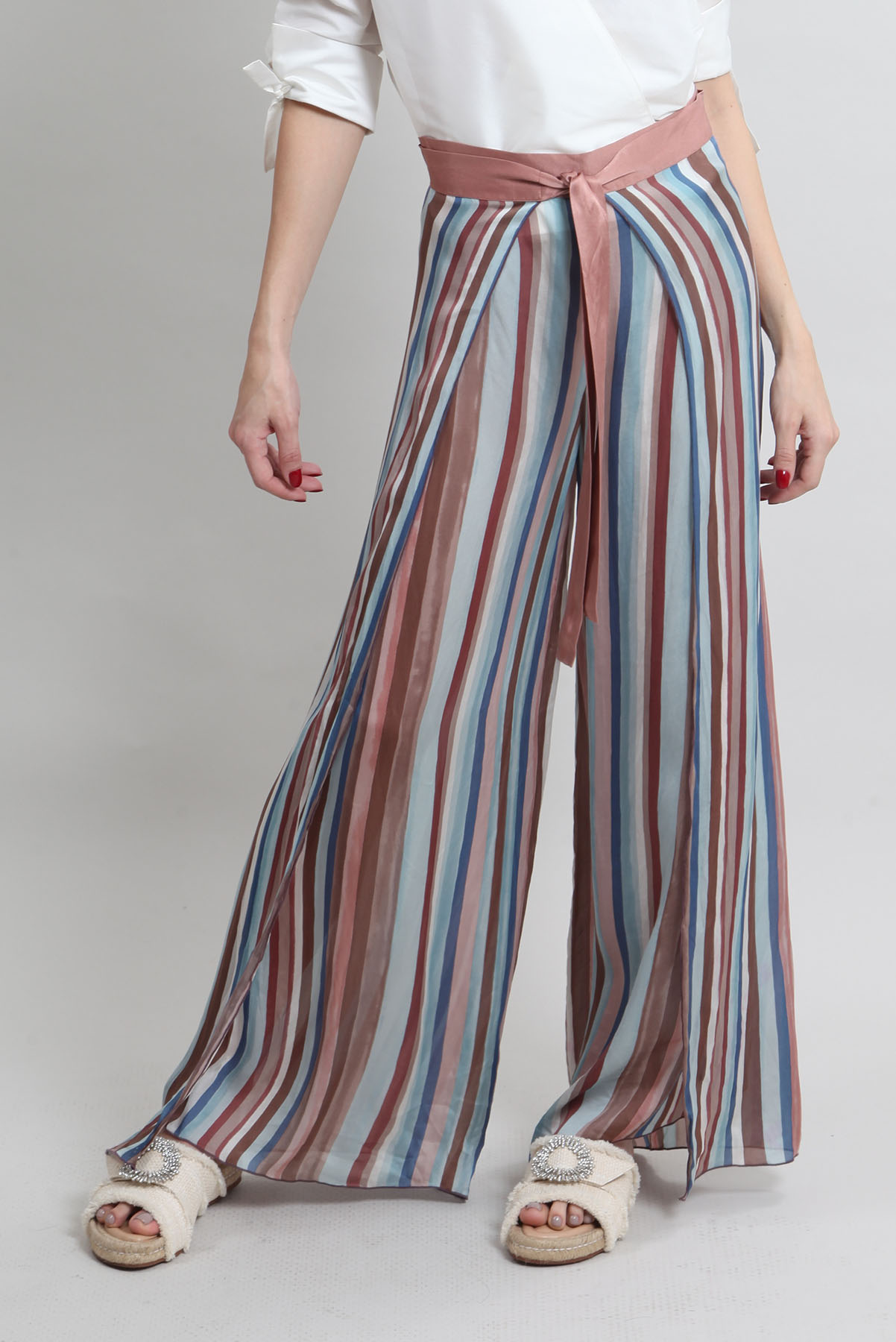 Calça Loro Piana Pareô de Seda Listrado