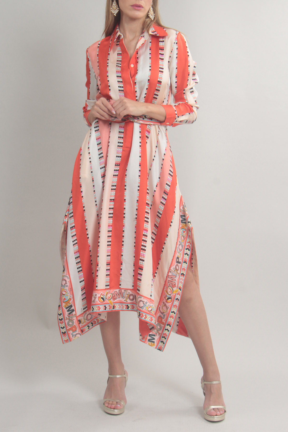 Vestido Emilio Pucci Seda Chemisier Laranja