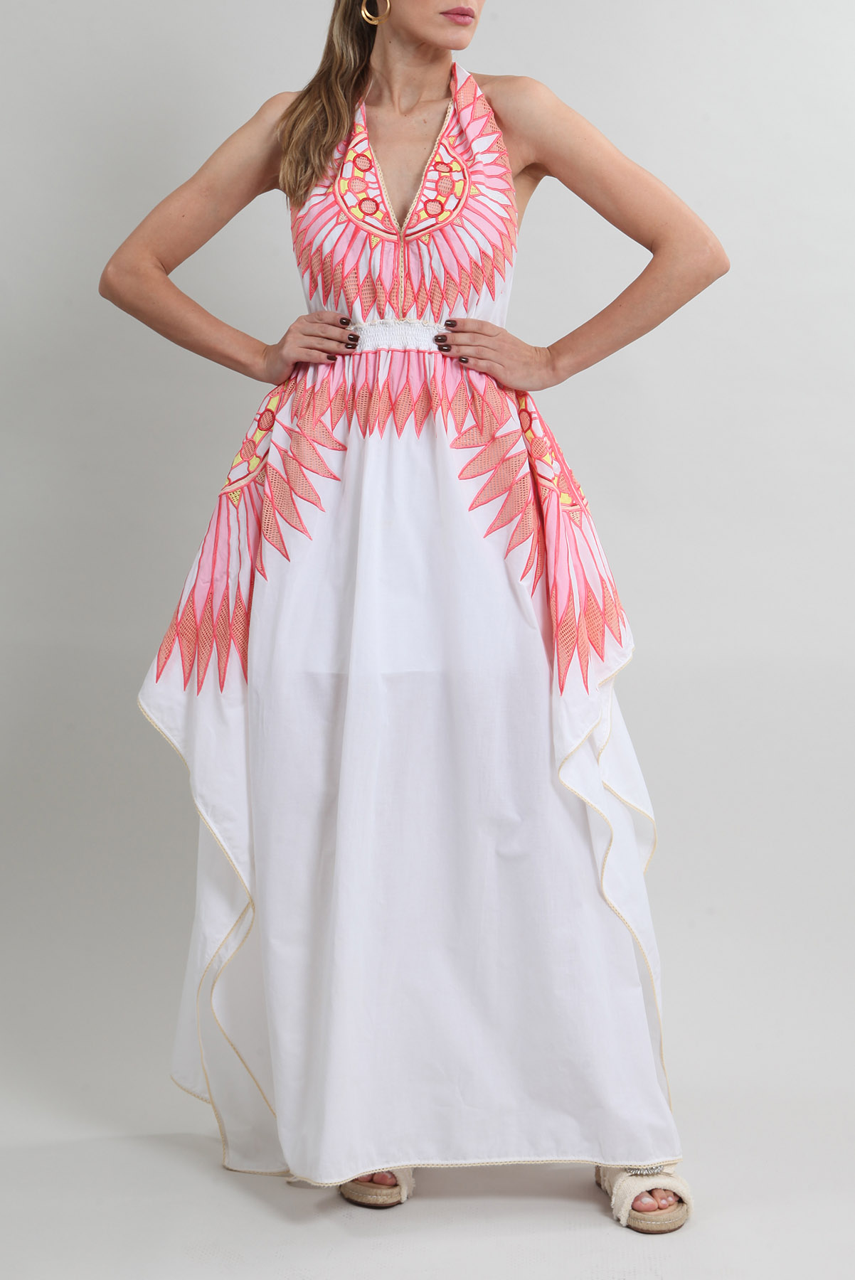 Vestido Emilio Pucci Longo Algodão Bordado Branco