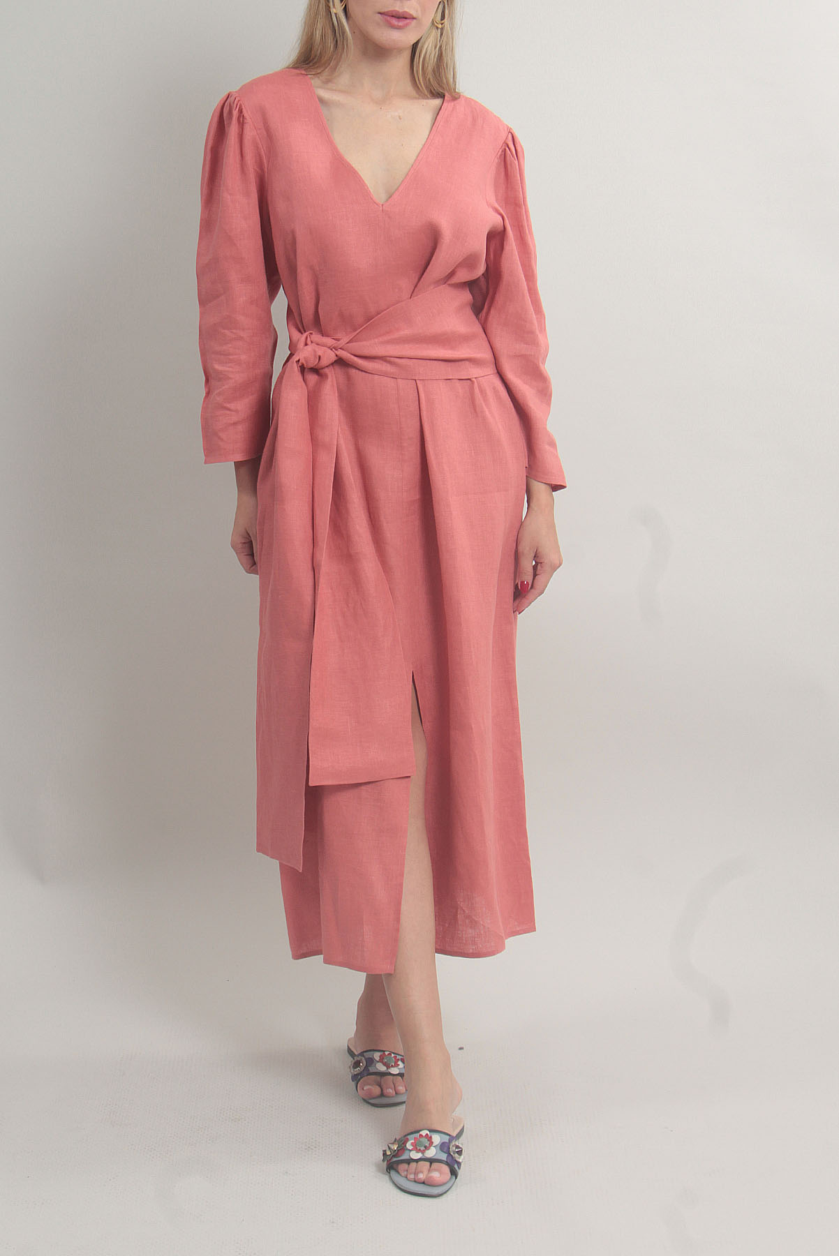 Vestido Paula Raia Linhão com Recortes Rosa