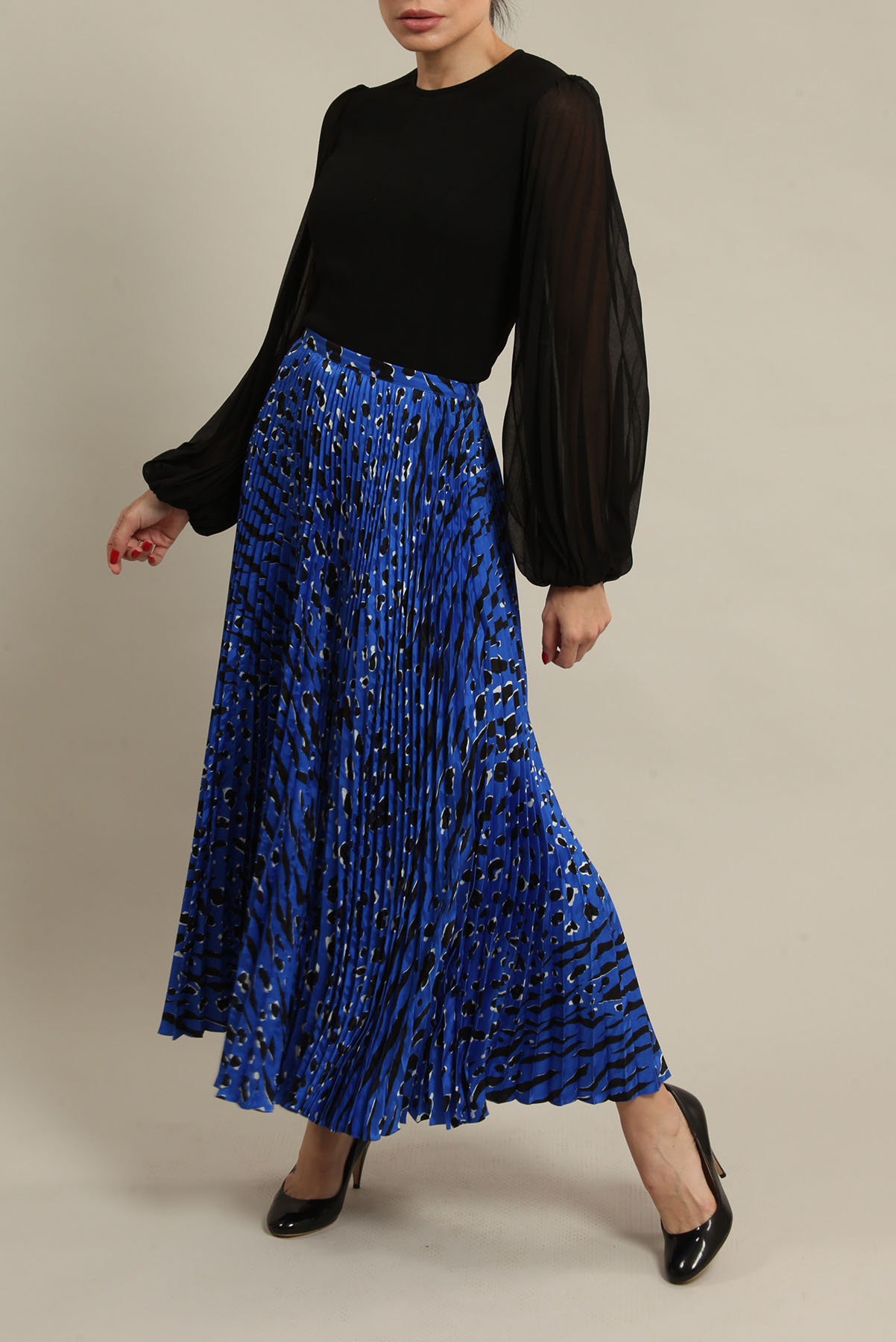 Saia Valentino Animal Print Seda Azul