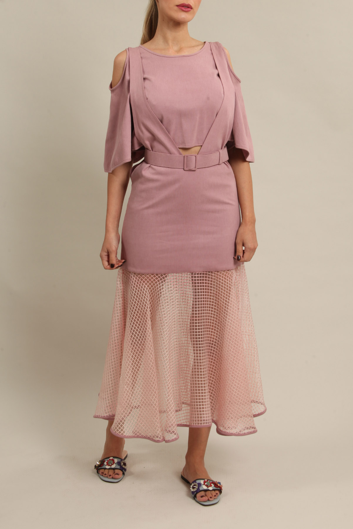 Vestido Paula Raia Recortes Rosa