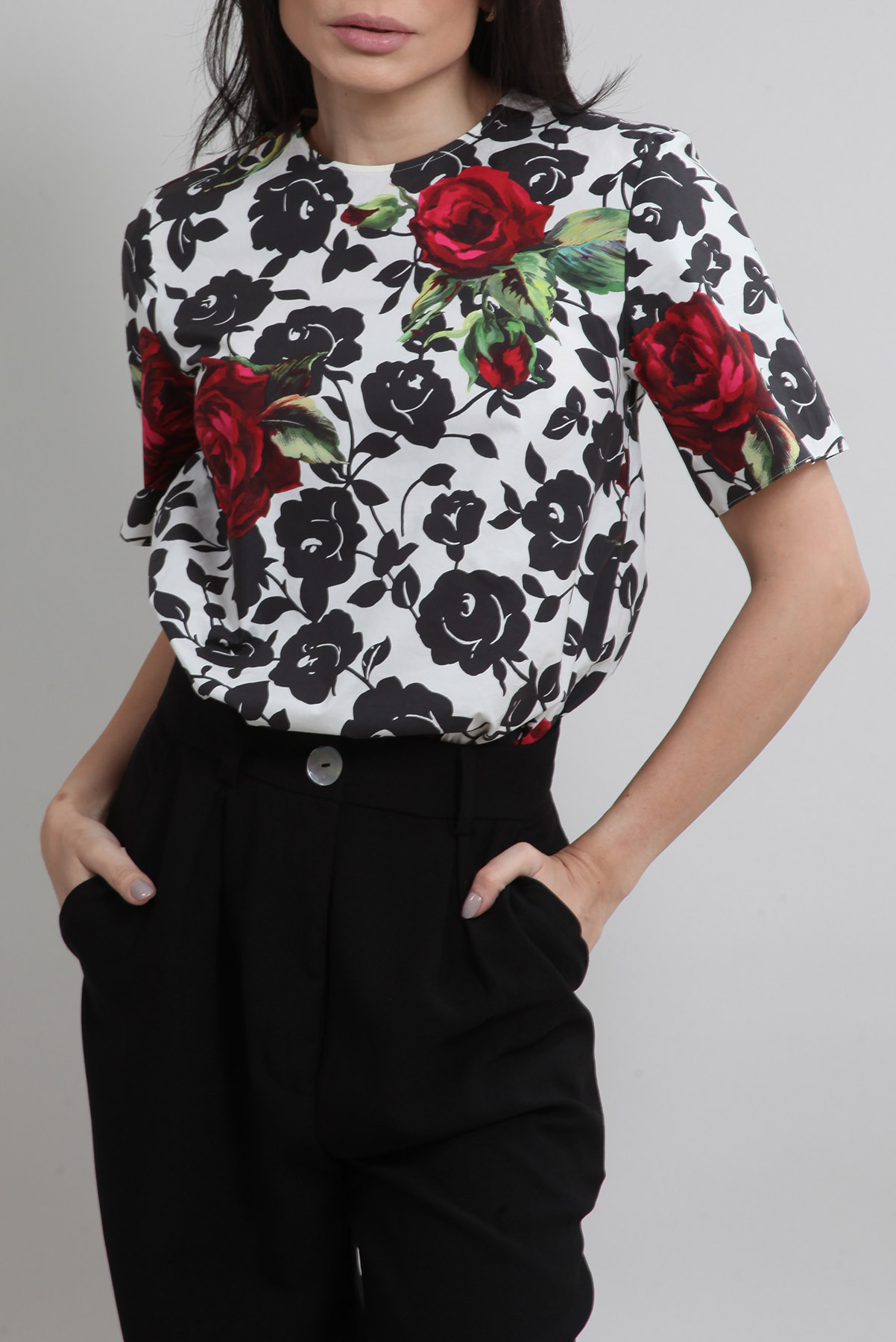Blusa Dolce & Gabbana Floral Rosas Oversized Branca