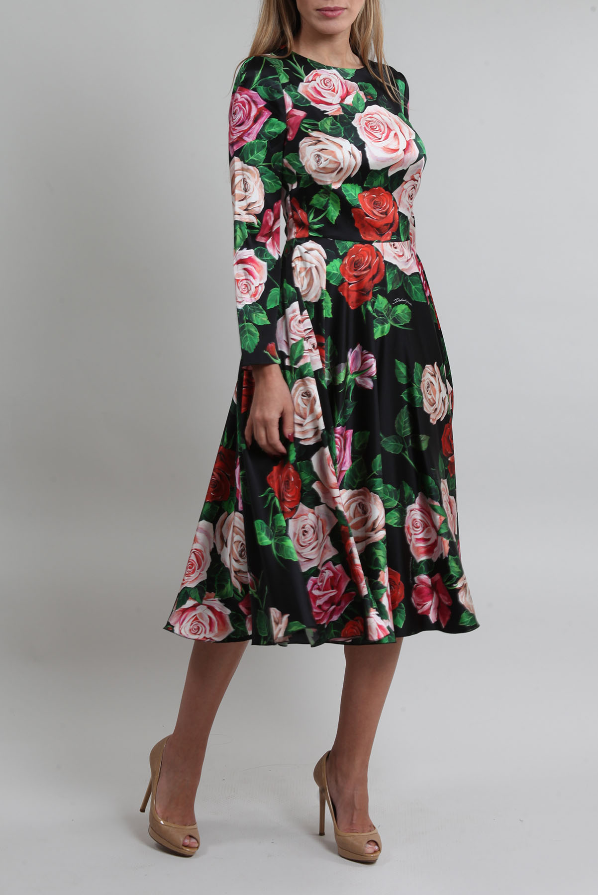 Vestido Dolce & Gabbana Seda Floral Preto