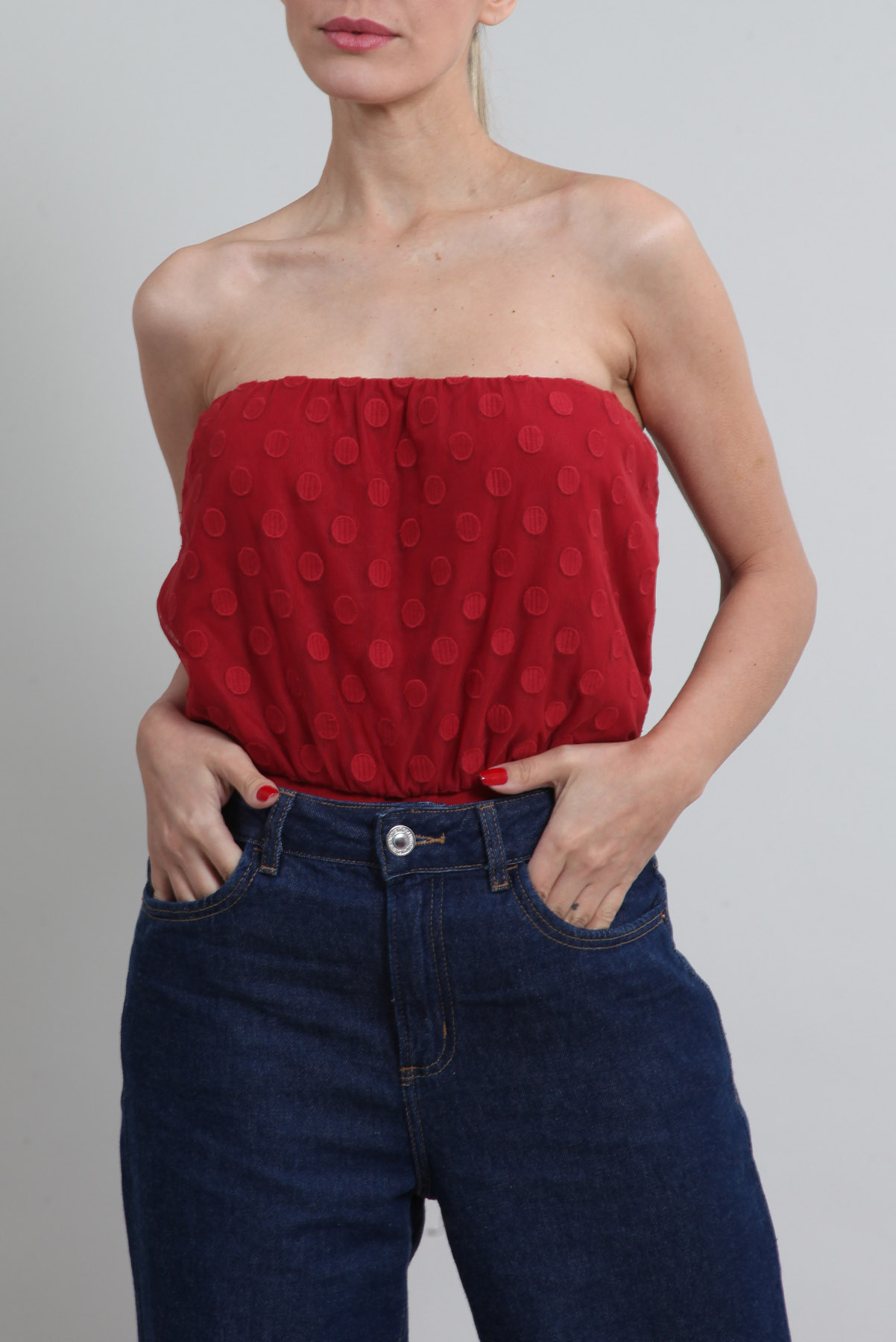 Body A. Niemeyer Sem Manga de Poá Vermelho