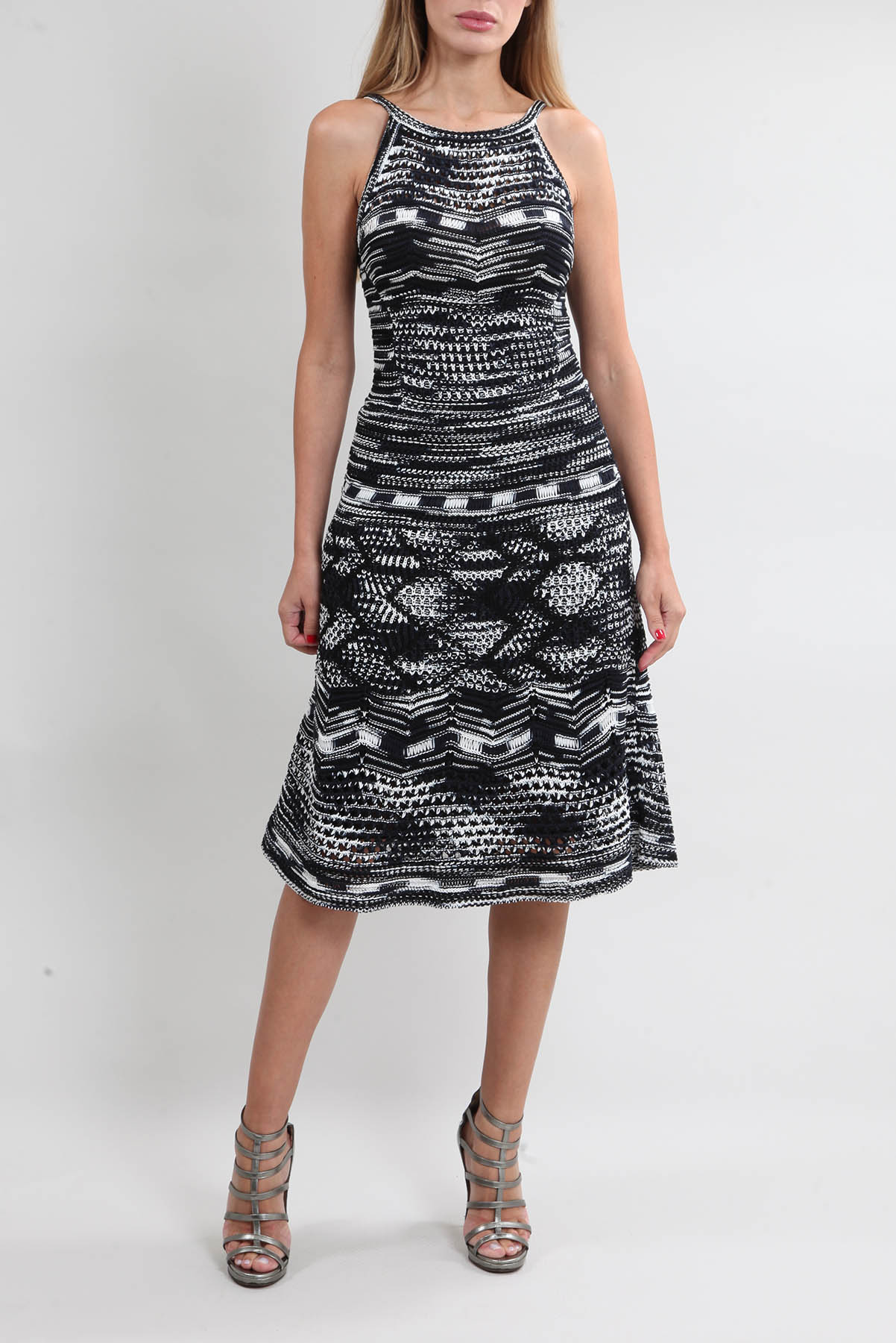 Vestido Missoni Crochê Trapézio Bicolor